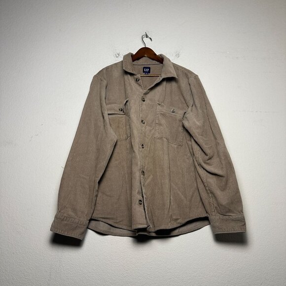 GAP Long Sleeve Shirt Men XL Button up Casual Corduroy Brown Tan Prep Minimal - Picture 1 of 9
